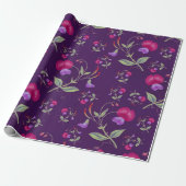 Pretty Purple and Pink Floral Pattern ラッピングペーパー (アンロールド)