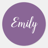 Pretty Purple and White Girly Cursive Name ラウンドシール (正面)