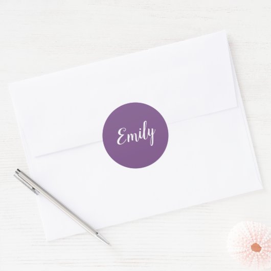 Pretty Purple and White Girly Cursive Name ラウンドシール (封筒)