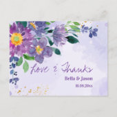 Pretty Purple Blue Floral Wedding Thank You ポストカード (正面)
