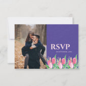  Pretty Purple & Blush Tulip Floral Photo Wedding 出欠カード (正面)