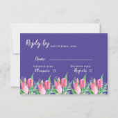  Pretty Purple & Blush Tulip Floral Photo Wedding 出欠カード (裏面)