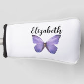 Pretty purple butterfly with custom name ladies ゴルフヘッドカバー (正面)