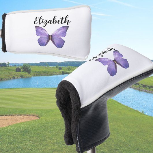 Pretty purple butterfly with custom name ladies ゴルフヘッドカバー