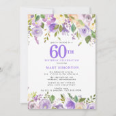 Pretty Purple Floral 60th Birthday Party 招待状 (正面)