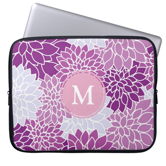 Pretty Purple Floral Pattern Monogram ラップトップスリーブ (正面)