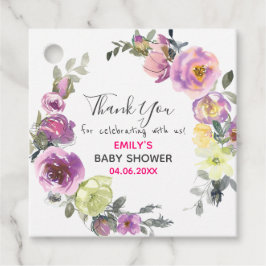 Pretty Purple Floral Wreath ベビーシャワーのお礼 フェイバータグ