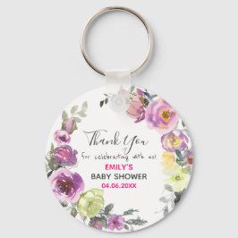 Pretty Purple Floral Wreath Thank You ベビーシャワー キーホルダー
