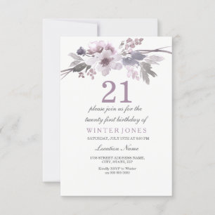 Pretty Purple Flower 21st Birthday Party Invite 招待状