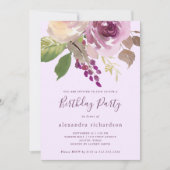 Pretty Purple Flowers | Birthday Party 招待状 (正面)