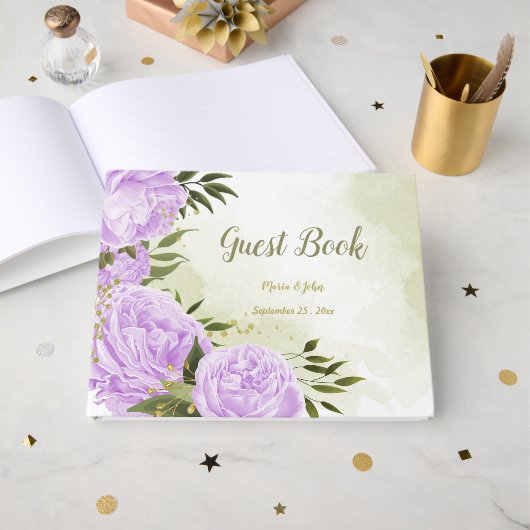 pretty purple flowers green leaves botanical ゲストブック (正面見開き)