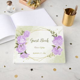 pretty purple flowers green leaves geometric ゲストブック