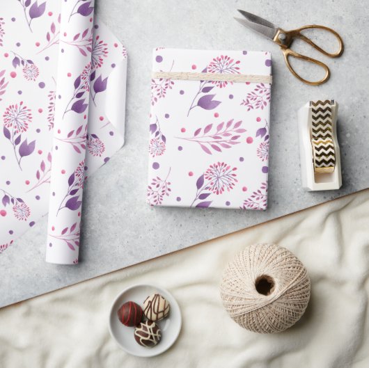 Pretty Purple Flowers Wedding Wrapping Paper ラッピングペーパー (クラフト)