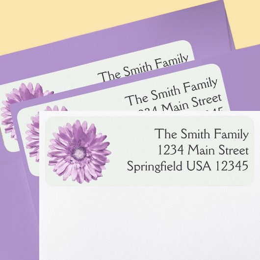 Pretty Purple Gerbera Daisy Floral Return Address ラベル