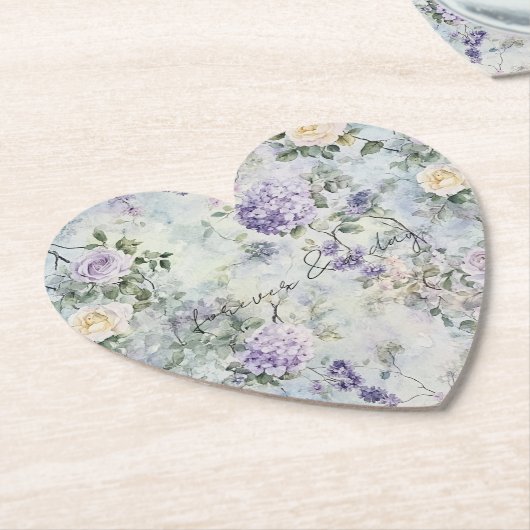 Pretty Purple Lavender White Roses Floral Wedding ペーパーコースター (アングル)