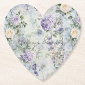 Pretty Purple Lavender White Roses Floral Wedding ペーパーコースター (正面)