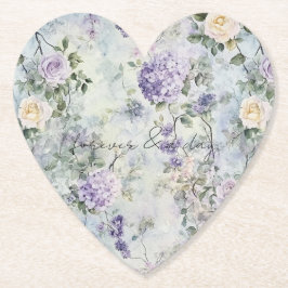 Pretty Purple Lavender White Roses Floral Wedding ペーパーコースター