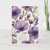 Pretty Purple Pansies Custom Name Birthday カード (正面)