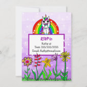 Pretty Purple Unicorn and Rainbow Girlの誕生日 招待状 (裏面)