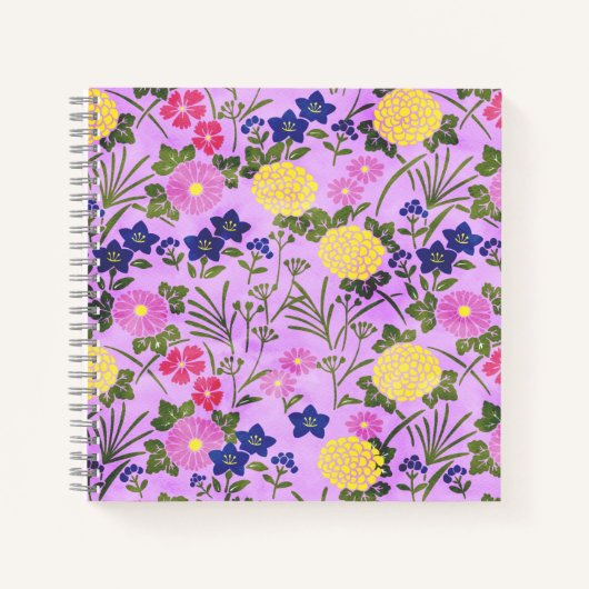 Pretty Purple Vintage Flower Pattern ノートブック (正面)