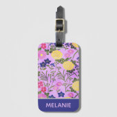Pretty Purple Vintage Flower Pattern Personalised ラゲッジタグ (正面縦)