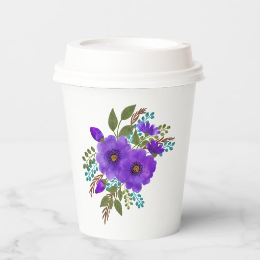 Pretty Purple Watercolor Flowers 紙コップ (正面)