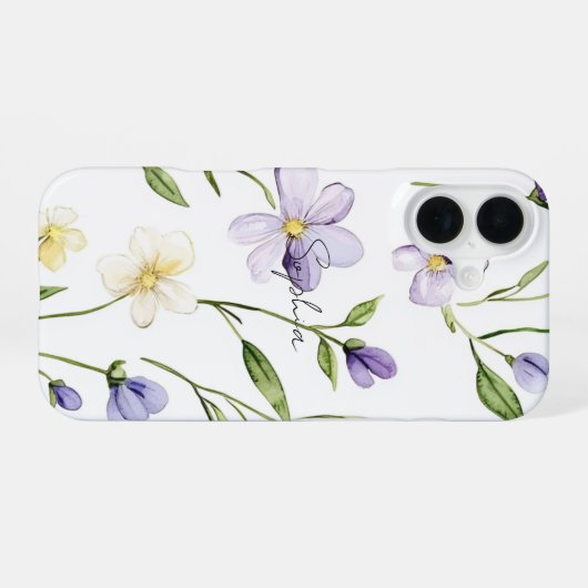 Pretty Purple Yellow Flowers iPhone 16ケース (裏面横)