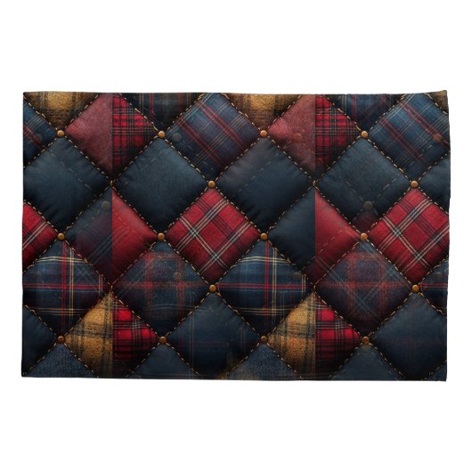  Pretty Quilt Red Navy Yellow Pattern 枕カバー (裏面-左)