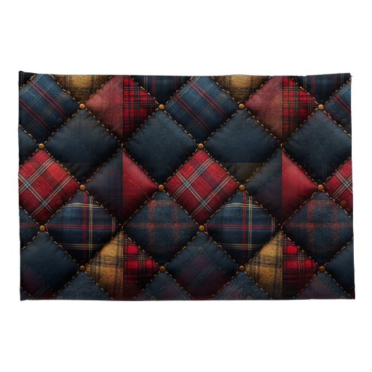  Pretty Quilt Red Navy Yellow Pattern 枕カバー (裏面-右)