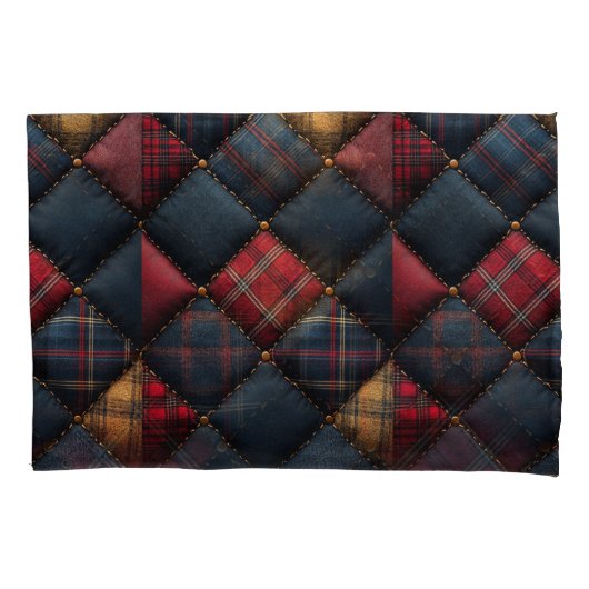  Pretty Quilt Red Navy Yellow Pattern 枕カバー (正面左)