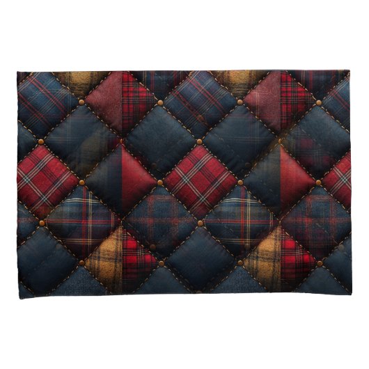  Pretty Quilt Red Navy Yellow Pattern 枕カバー (正面右)