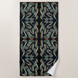 Pretty Rainbow Colored Ribbon Rows Pattern Art ビーチタオル