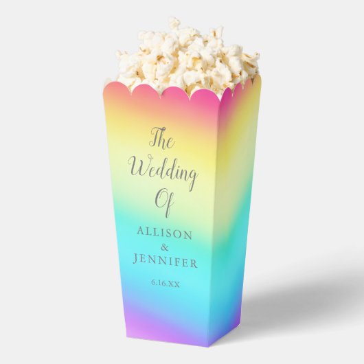 Pretty Rainbow Personalized Wedding Popcorn フェイバーボックス (はじけた状態)