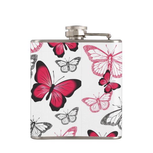 Pretty Red and Black Butterfly Art Pattern フラスク (裏面)