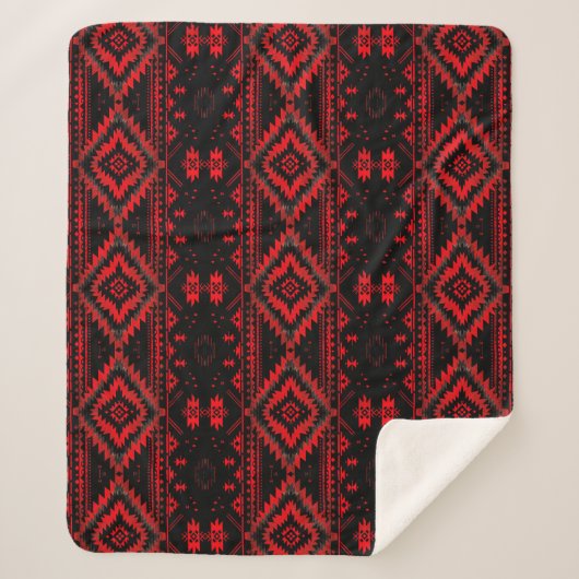Pretty Red and Black Native American Pattern シェルパブランケット (正面)