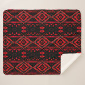 Pretty Red and Black Native American Pattern シェルパブランケット (正面(横))