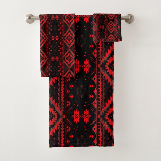 Pretty Red and Black Native American Pattern バスタオルセット (インサイチュ)