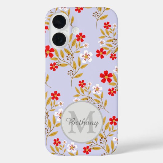 Pretty Red and White Floral Pattern Personalised Case-Mate iPhoneケース (裏面)
