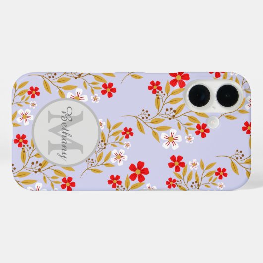 Pretty Red and White Floral Pattern Personalised Case-Mate iPhoneケース (裏面 (横))