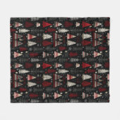 Pretty Red, Black White Christmas Trees フリースブランケット (正面(横))