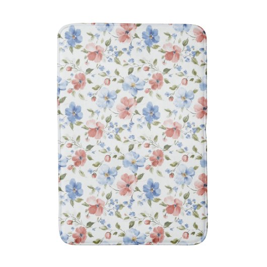 Pretty Red Blue Flowers バスマット (正面縦)