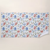 Pretty Red Blue Flowers ビーチタオル (正面)