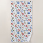 Pretty Red Blue Flowers ビーチタオル (正面)