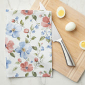 Pretty Red Blue Flowers Birthday キッチンタオル (四つ折り)