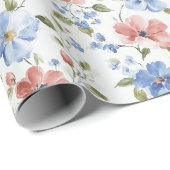 Pretty Red Blue Flowers Birthday ラッピングペーパー (ロールコーナー)