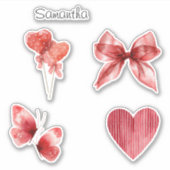 Pretty Red Bow Hearts Butterflies シール (正面)