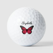 Pretty red butterfly with custom name ladies ゴルフボール (正面)