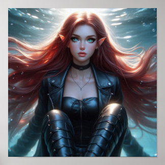 Pretty Red-Haired Elf Girl with Piercing Blue Eyes ポスター