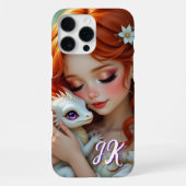 Pretty Red Haired Fairy with Dragon Monogrammed iPhoneケース (裏面)