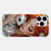 Pretty Red Haired Fairy with Dragon Monogrammed iPhoneケース (裏面横)